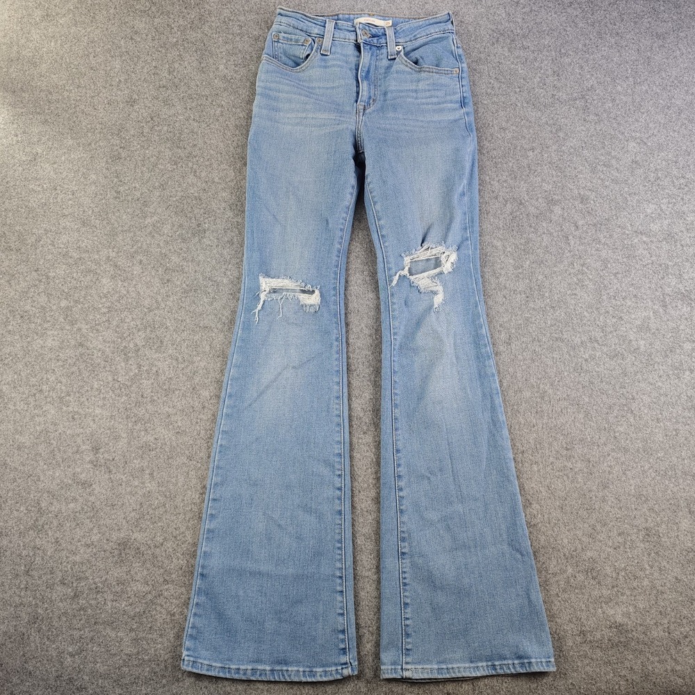 Levis 726 Flare Jeans Women's 25x32 Blue Light Wash Distressed Stretch Denim